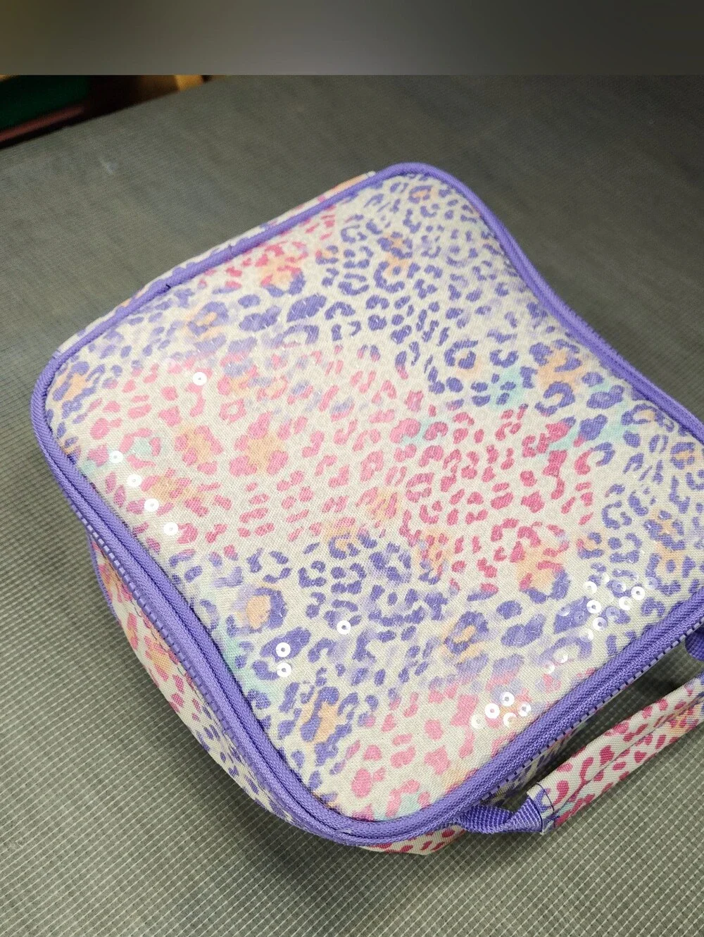 Sequin Leopard Print Kids Lunch Bag - Purple & Pink